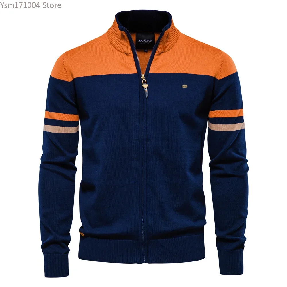 Mens Half High Neck Zipper Colored Long Sleeve Pullover High-Quality British Fashion Casual Knitted Sweater Men Clothing