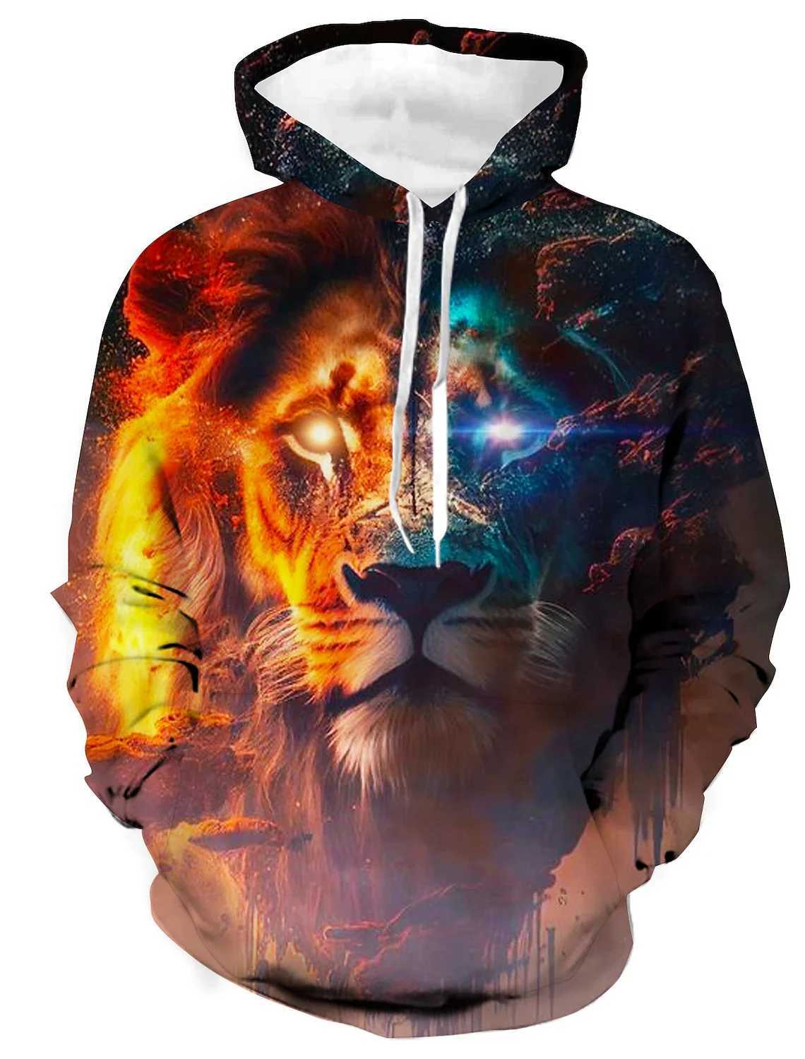 Mens unisex hoodie fashionable Pullover hoodie sports hoodie animal colored wolf print daily exercise 3D printing casual hoodie W240921