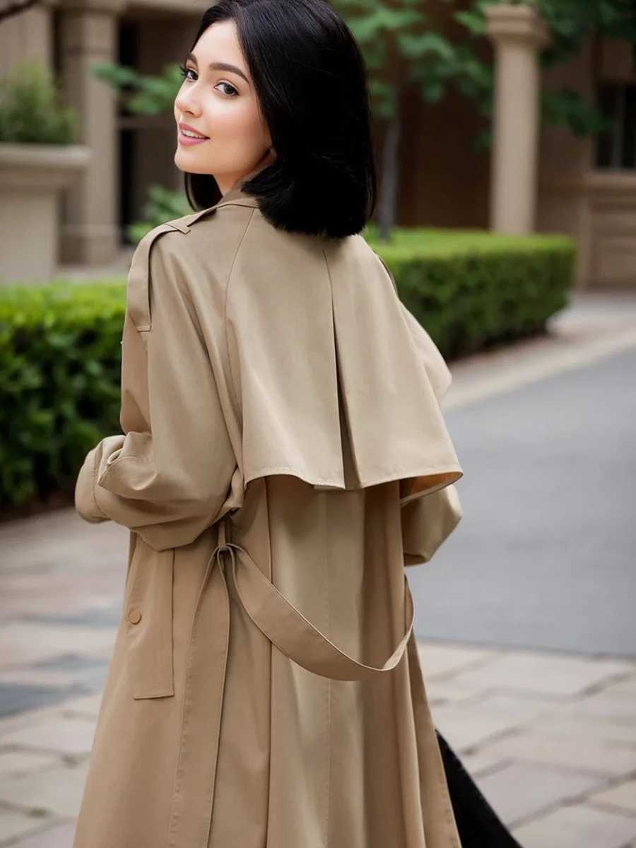 Black Windbreaker Women Mulberry Silk Heavenly Silk Coat Mid length 2024 Autumn New Comfortable Casual Loose Apricot WindbreakerX240921