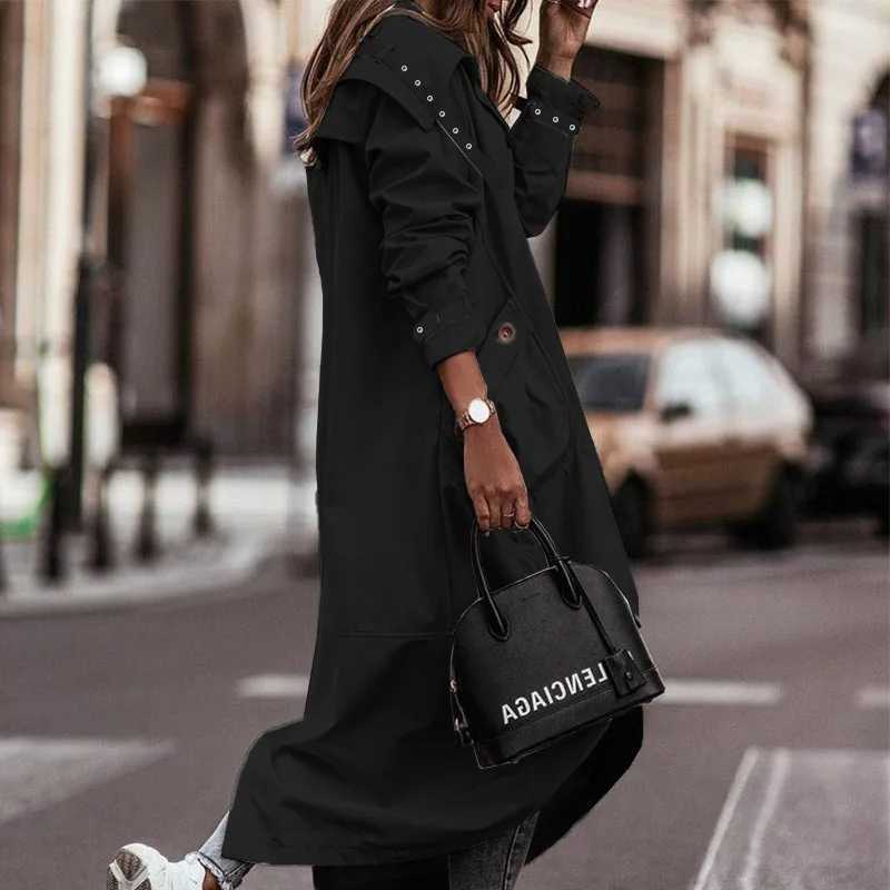 Women Loose Cardigan Large Coat 2023 Autumn Winter New Trench Coat Women Long Sleeve Single Breasted Turn-down Collar TrenchX240921