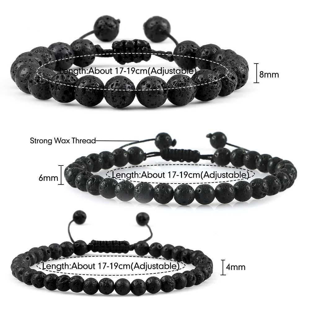 4 6 8mm Men Bracelet Natural Stone Lava Rock Beads Bracelets Handmade Braided Bangles Essential Oil Diffuser Women Jewelry GiftsX240921
