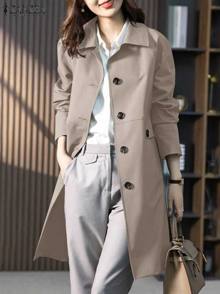 Women Thin Trench Coats 2024 ZANZEA Autumn Fashion Solid Jackets Casual Lapel Neck Long Sleeve Loose Long Windbreaker OutwearX240921