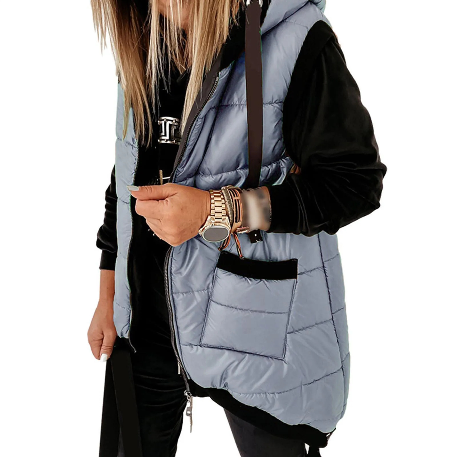 Womens sleeveless vest warm autumn and winter feather jacket pocket casual loose cotton outdoor 240918