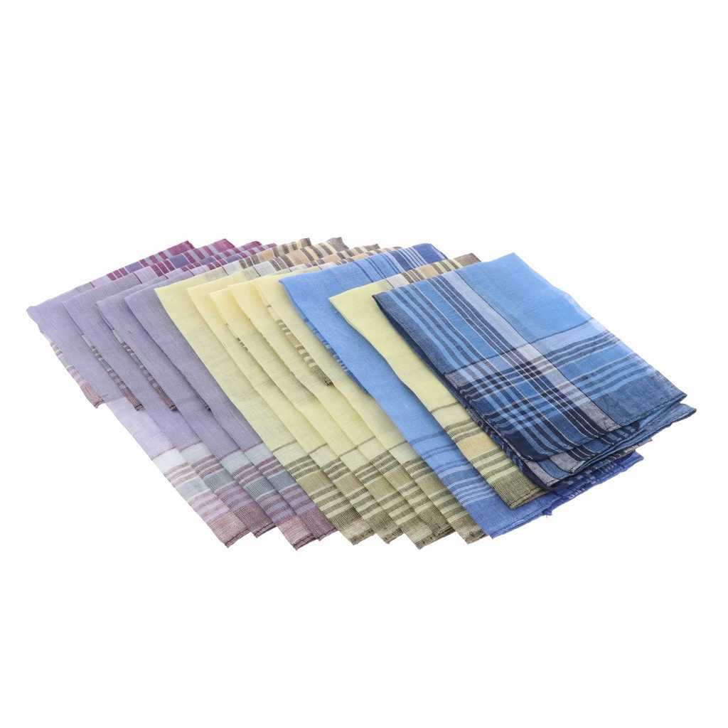 Set of 12/10pcs Mens Plaid Pattern Cotton Handkerchiefs Gentleman Classic Pocket Square HankyX240921