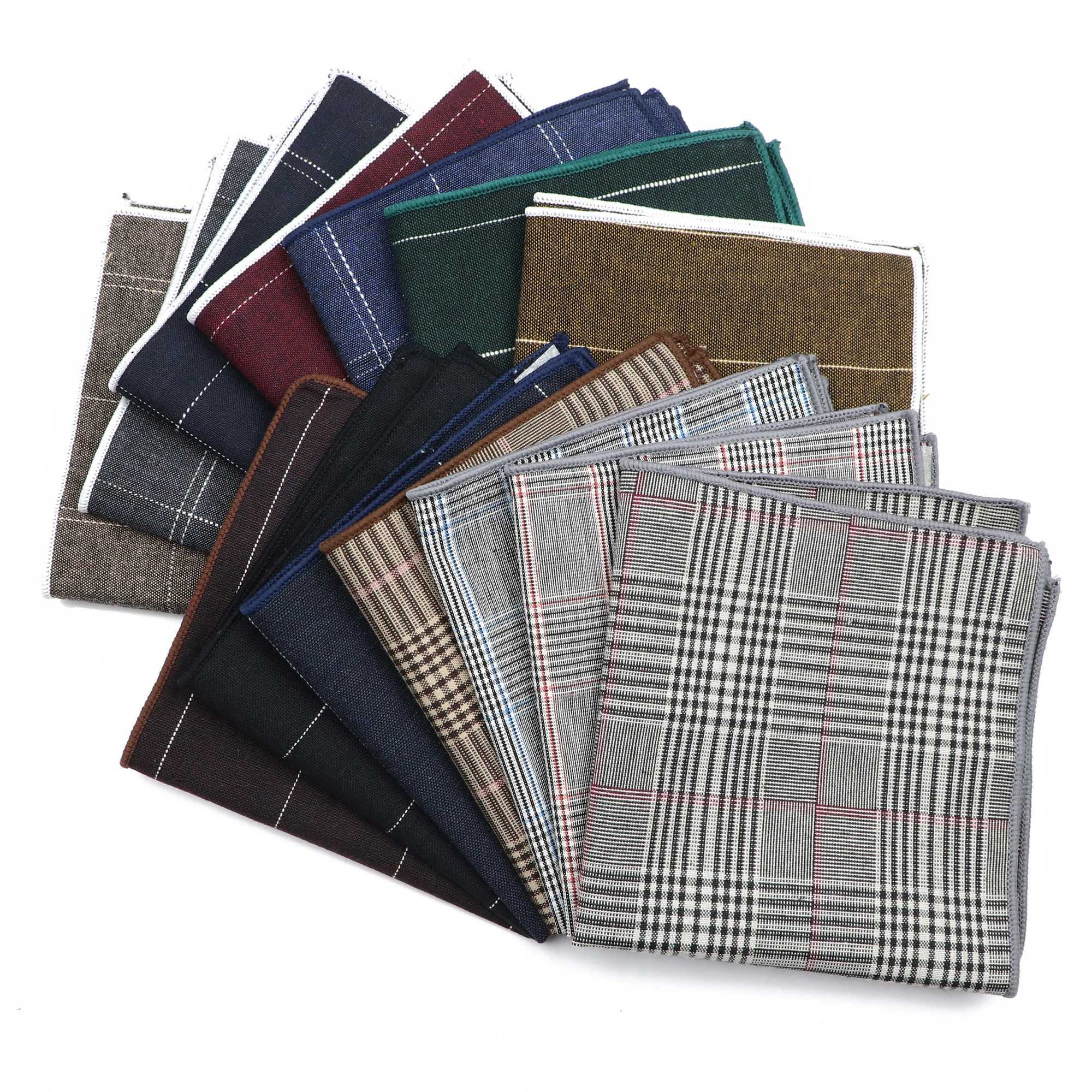 Fashion Cotton Plaid Hankerchief Scarves Vintage Grey Black Hankies Mens High Quality Business Suit Pocket Square HandkerchiefsX240921
