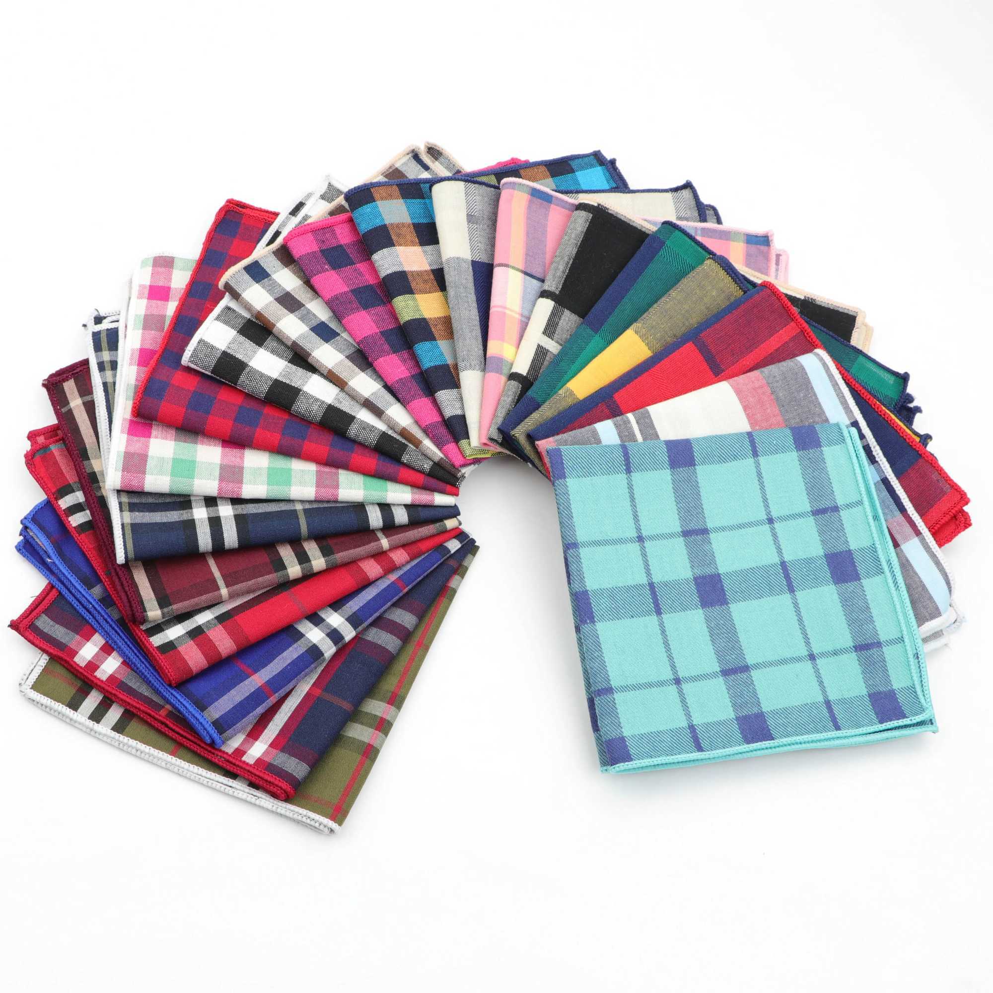 Striped Handkerchief Scarves Vintage Cotton Hankies Plaid Mens Pocket Square Printed HandkerchiefsX240921