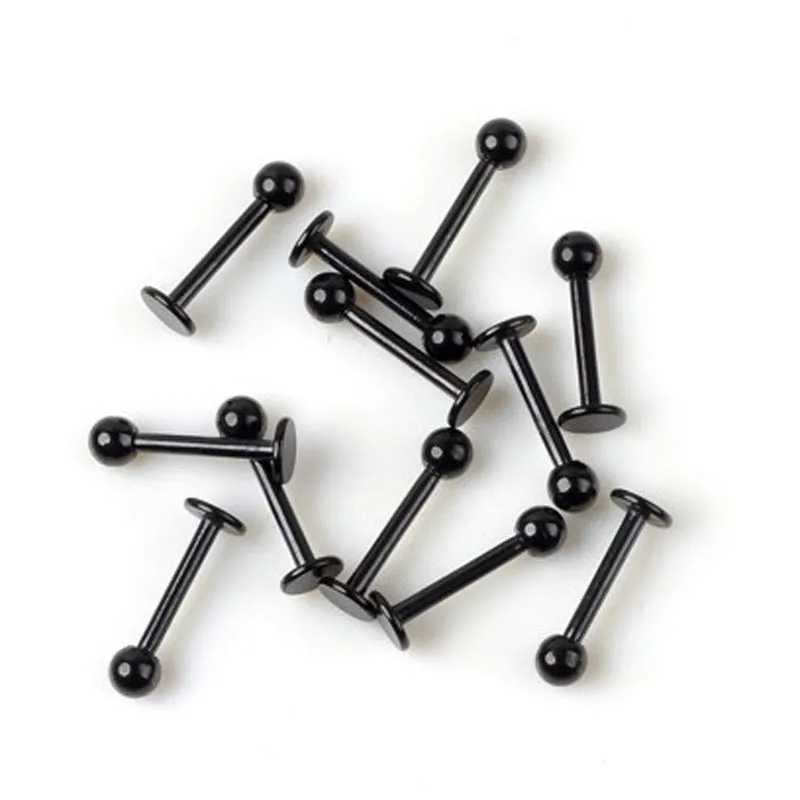 PINKSEE Lot 10pcs 16G Black Stainless Steel Labret Lip Ring Ball Stud Chin Piercing Bars Y240921
