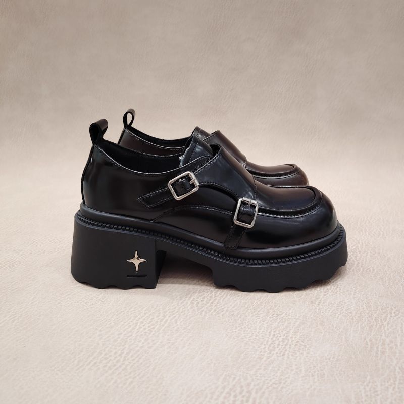 High Heel Clunky Loafers for Height, Slip-On Fashion Shoes in Black and Brown fc75