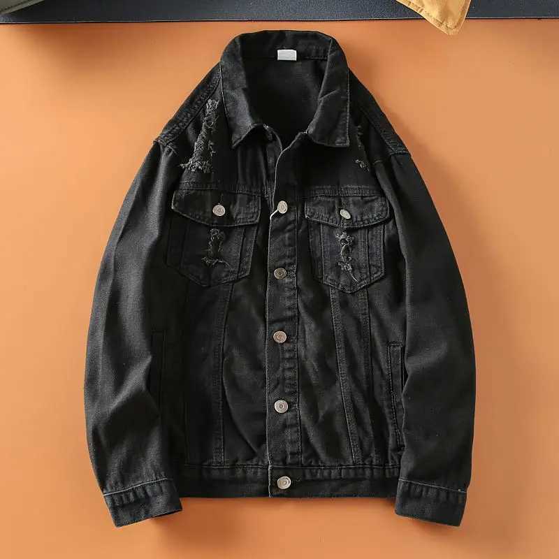 American new fashion retro wash trend hole men Y2K street Harajuku hip-hop casual clown frog denim jacket couple top W241011