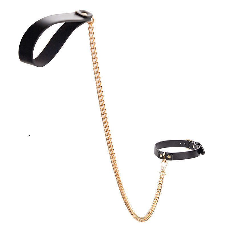 Female Slave Training SM Prop Traction Sex Collar Gold Ring Black Sex Neck Cover Alternative Adult Products