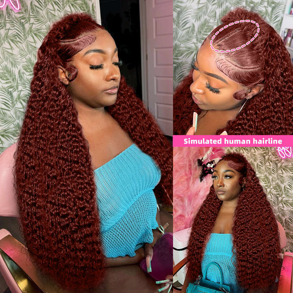 200% Reddish Brown 13x4 Deep Wave Frontal Curly Wigs Brazilian 13x6 HD Lace Front Human Hair Wig For Women