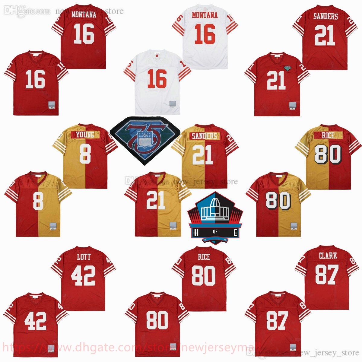 College 1994 Throwback Football 8 Steve Young Jersey Vintage Stitch 21 Deion Sanders 16 Joe Montana 42 Ronnie Lott 80 Jerry Rice Dwight Clark Jersey Retro Breathable