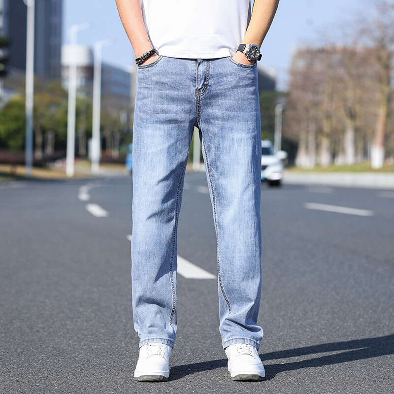 2024 Summer Jeans Men's Thin Loose Straight Pants Elastic Business Casual Versatile Long Pants Spring and Autumn Edition