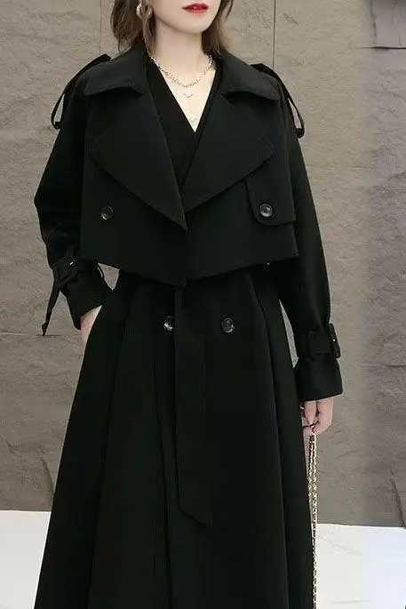 2023 New Two Piece Set Women Trench Coats Long Solid Casual Ladies Windbreaker Black Khaki Size Belt Lapel Clothing Fashion TopsX240921