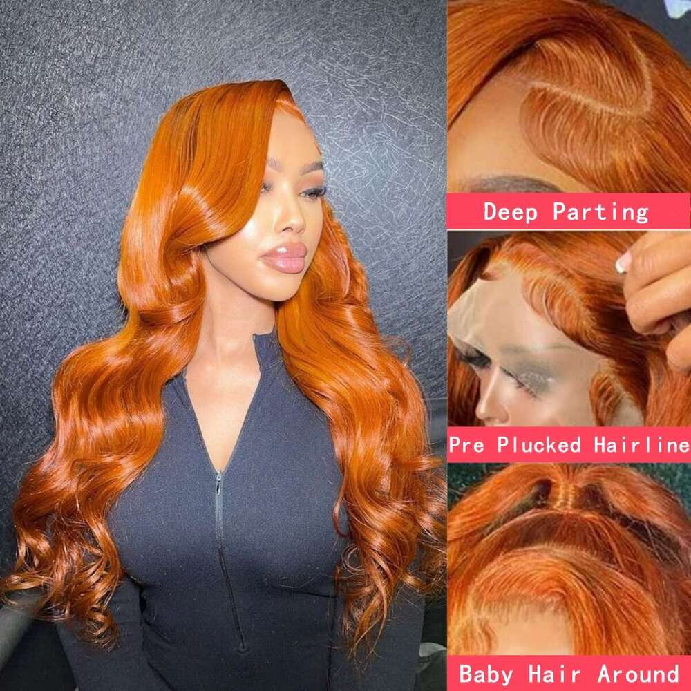 13x4 Orange Colored Body Wave Frontal Brazilian Wigs Ginger HD Lace Wig Human Hair Pre plucked