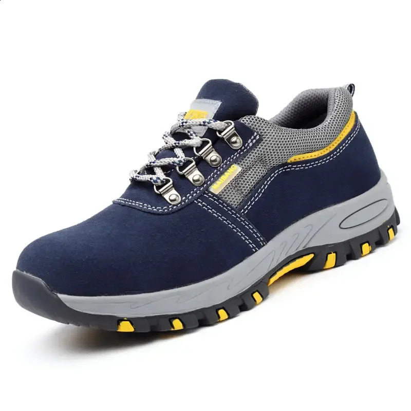 Mens leather boots safety steel toe caps perforated waterproof sports non destructible work shoes 241030