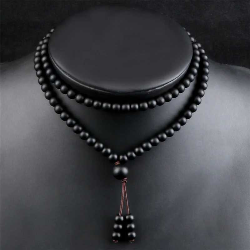 6mm Matte Black Lava Stone Bracelet Necklace 108 Beads Mala Wrap Bracelets Men Charm Fashion Yoga Bangle Rosary Buddhist JewelryX240921
