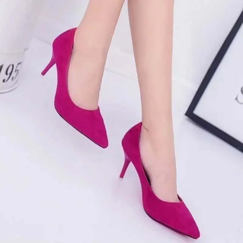 Big Size Womens Boat Shoes Faux Suede High Heels Pointed Toe Pumps Stilettos Basic Pump for Female White Black Red Pink Blue 240921