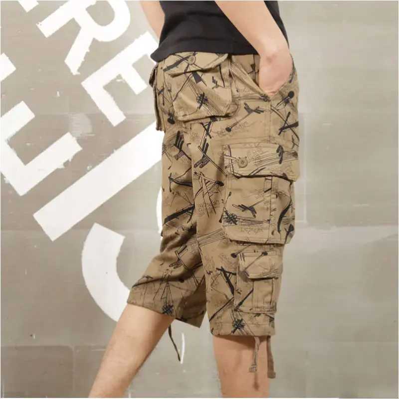 Camouflage Long Length Cargo Shorts New Men Summer Casual Cotton Hot Breeches Baggy Multi Pocket Capri Pants Tactical ShortX240921