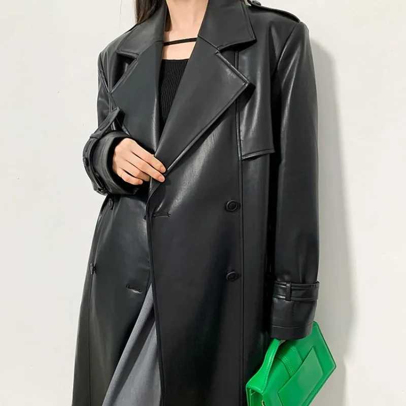 Ruffled and Handsome Leather Jacket for Womens 2024 Spring and Autumn Casual Retro Shoulder Windbreaker CoatX240921