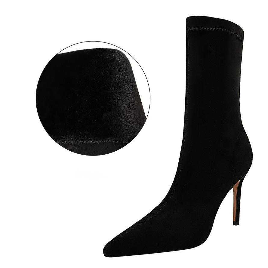 CMM Fashion Simple Pedicure Womens Boots Thin Heel High Heel Suede Pointed Sexy Nightclub Slim Boots