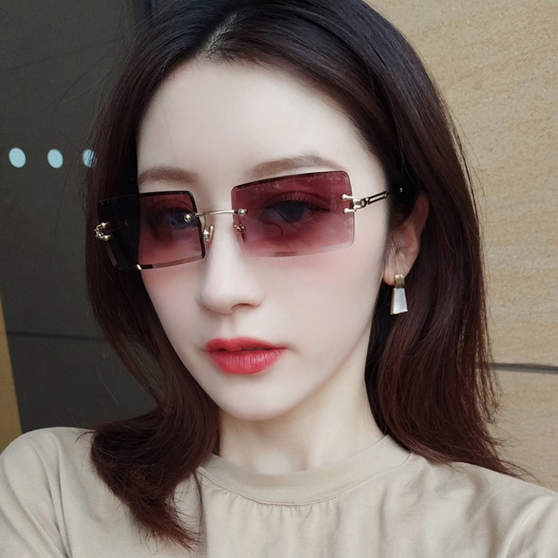 Square Rimless Sunglasses Women Rectangle Fashion Popular Men Shades Small Sun Glasses For Female Male Summer Traveling Purple S135 IVISTA