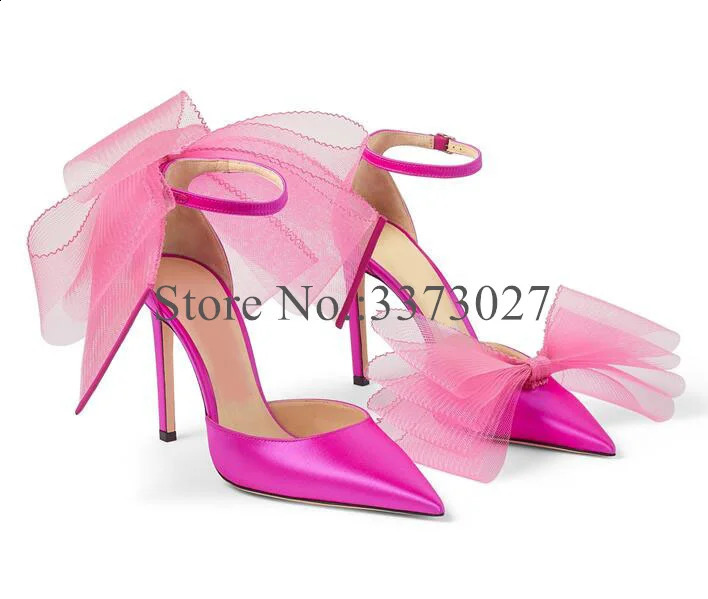 Fashionable Rose Red Bow Womens High Foot Pump Shoes Sexy Pointed Toe 8cm/10cm Thin Foot Wedding Shoes Womens Single Shoes 240919
