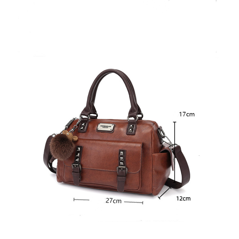New Retro PU Leather Women's Messenger Large Portable Contrast Pillow Boston Handbag Fashion Shoulder Crossbody Bag