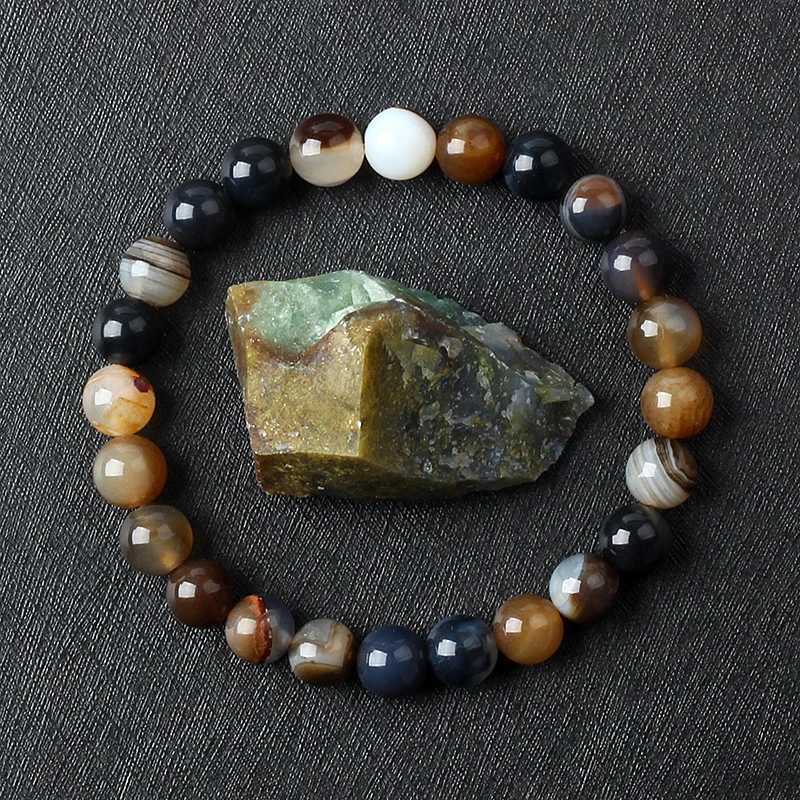 Nature Coffee Agates Stripes Onyx Bracelets Men Coffee Onyx Stripe Agates Stone Loose Beads Strand Bracelets for Women JewelryX240921