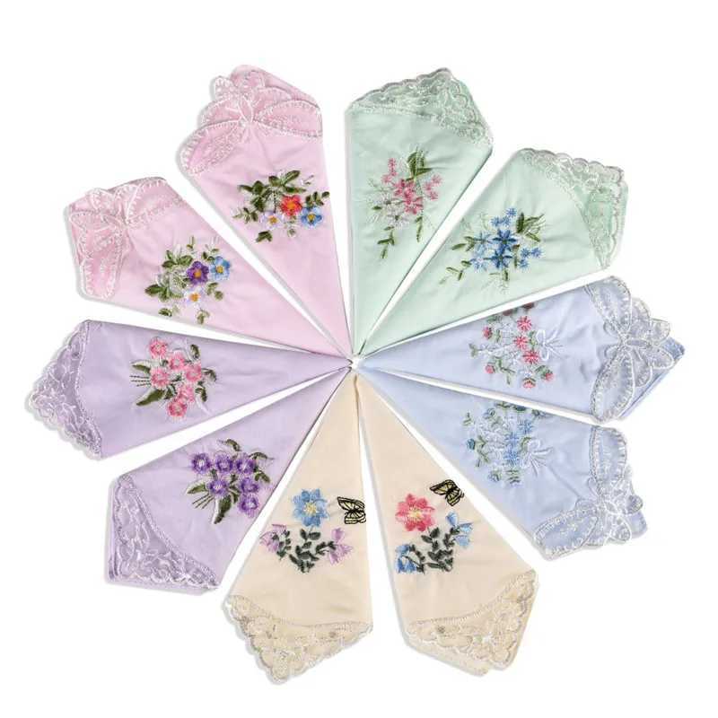 3Pcs 28x28cm Cotton Flower Embroidered Lace Hankie Towel Lady Handkerchiefs Women Washable Pocket Random ColorX240921