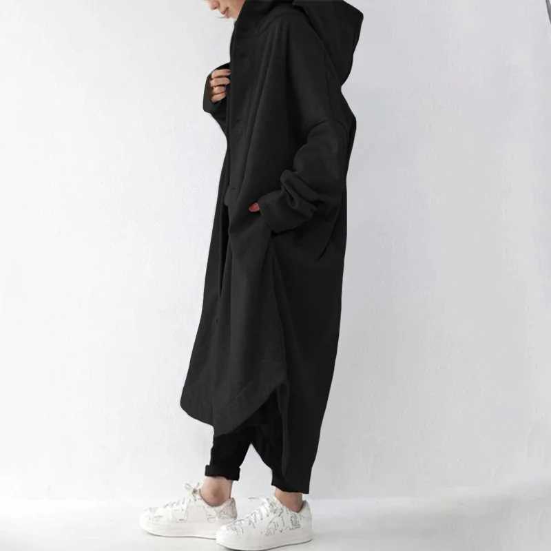 Women Hooded Trench Coats Autumn Winter Solid Pocket X-Ling Button Cardigan Coats Outwear JYFS-9263X240921
