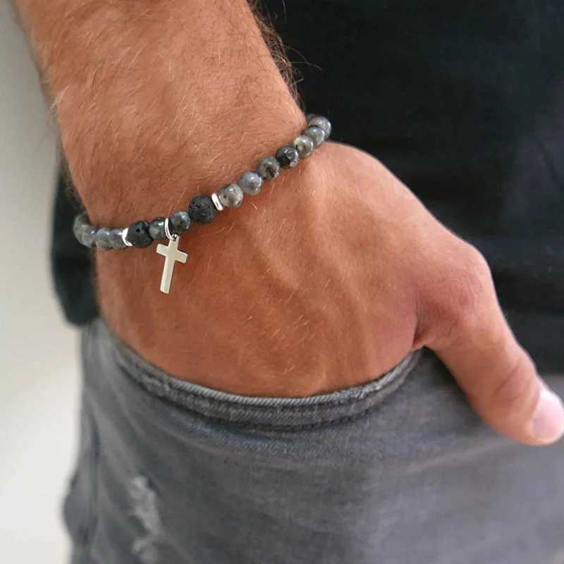 Mens Cross Bracelet - Mens Religious Bracelet - Mens Christian Bracelet - Mens Beaded BraceletX240921
