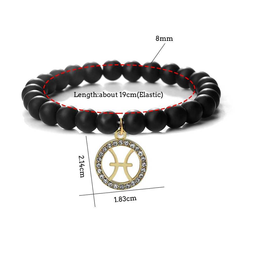 New Twelve Signs Gemini Charm Elastic Bracelet Women Men Natural 8mm Black Matte Couple Bangles Pulsera Chain Jewelry GiftX240921