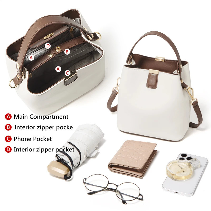 FOXER split leather bucket bag womens messenger highquality fashionable handbag and elegant large capacity 240919
