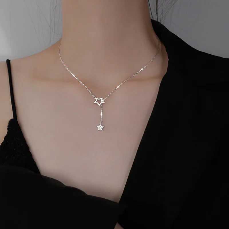 Hot selling exquisite silver gold-plated pentagram necklace sparkling zirconia star pendant Kravik chain womens fashion jewelry W240918