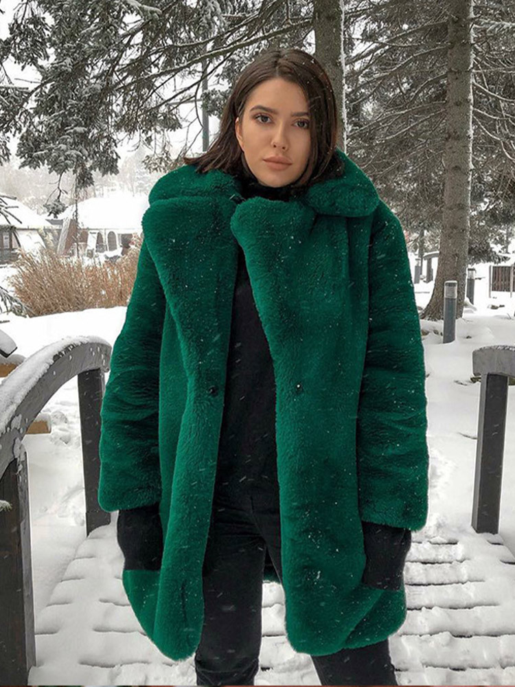 Warm Fur Coat Women Autumn Winter Thick Turndown Collar Pockets Loose Female Overcoat 2024 New Fashion Solid Street Lady Outwear