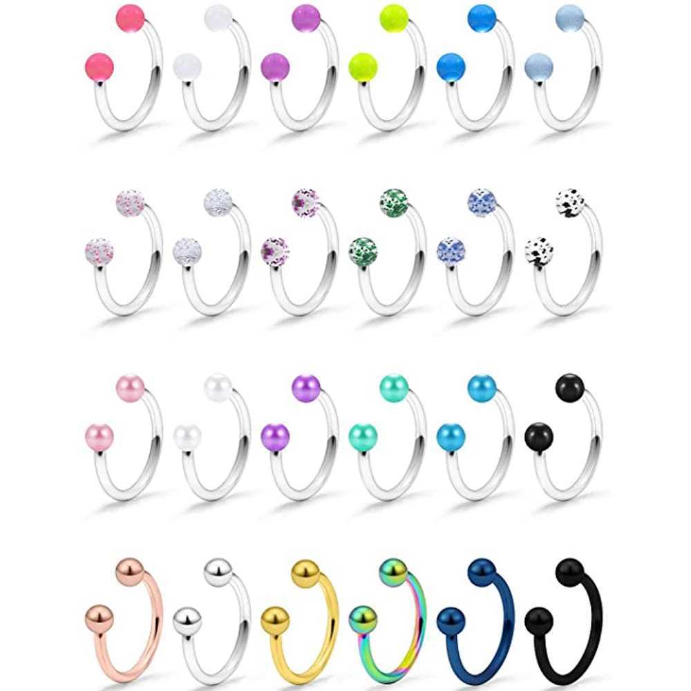 Septum Clear Bioflex Stainless Steel Horseshoe Nose Hoop Rings Eyebrow Lip Earring Tragus Barbells Piercing Retainer 6-12mm Y240921