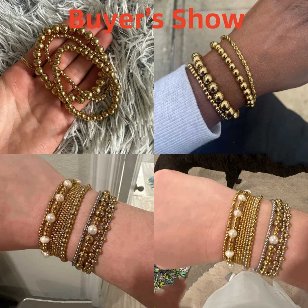 Gold Color Elastic Stainless Steel Bracelet Metal Ball 2-10mm Beaded Chain Bracelet For Women Men High Quality Fashion JewelryX240921
