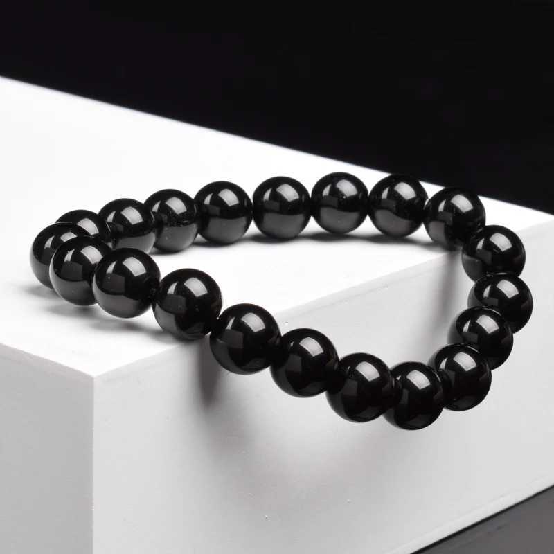 Natural Black Agates Beads Bracelet Women Men Genuine Black Onyx Natural Stone 6mm 8mm Smooth Round Beads Lucky Energy JewelryX240921