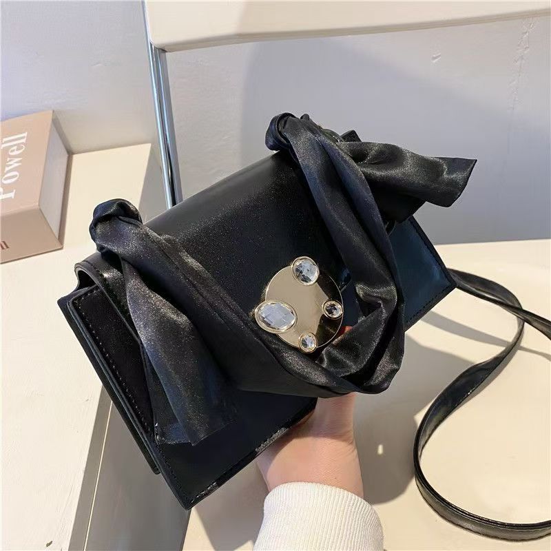 High Quality Crossbody Shoulder Ribbon Portable Fashion Women's New Solid Color Retro Small Square Bag