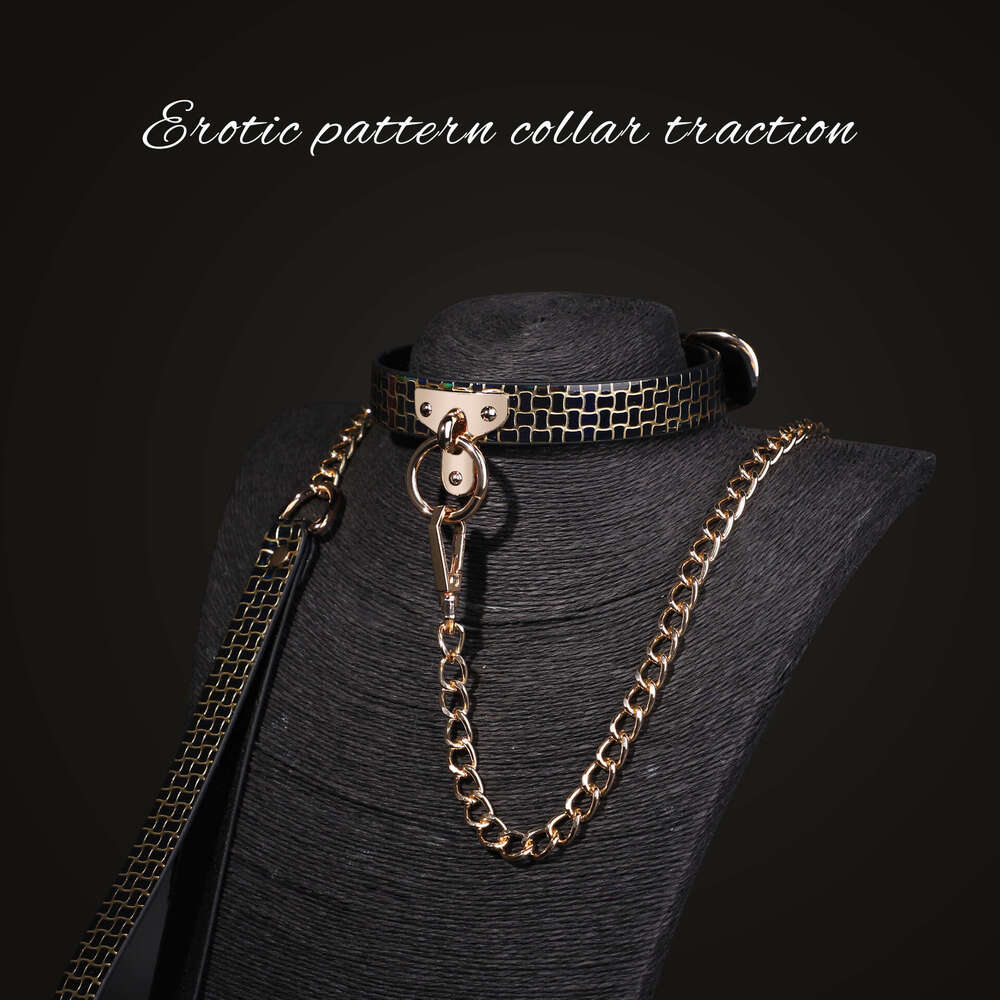 High end SM props, black gold patterned sex collar, maid training, traction, sex neck cover, alternative adult products