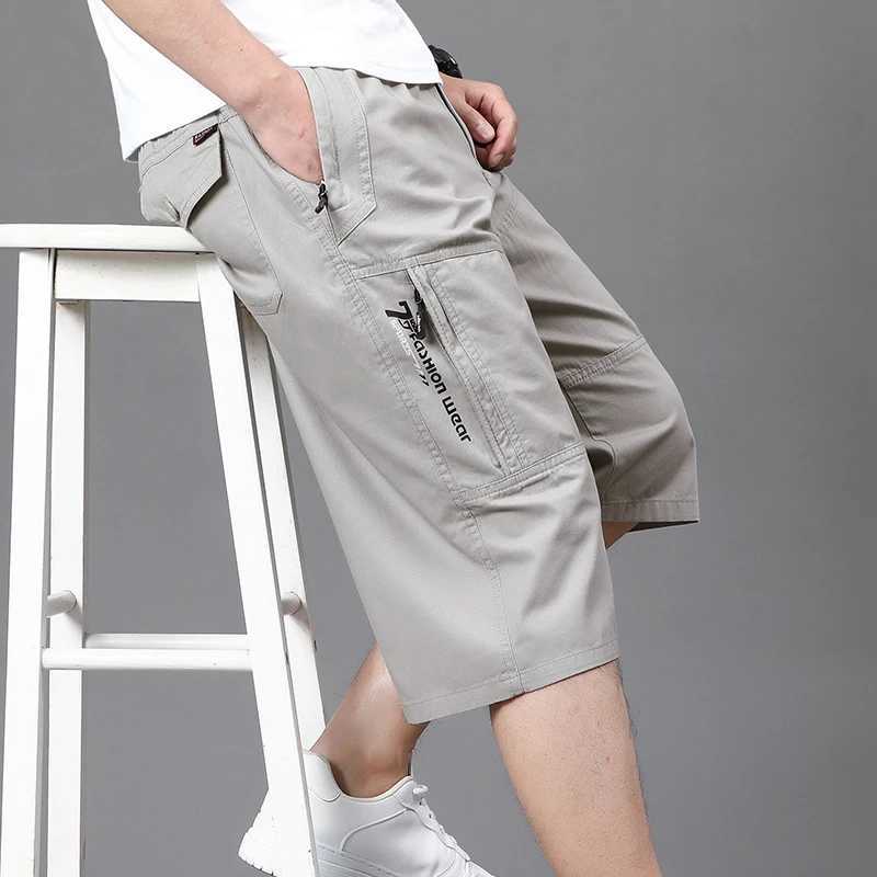 Mens Cropped Pants Cargo Shorts Big Size Below Knee Shorts Sports Short Pants Streetwear Hip Hop Straight Loose PantsX240921