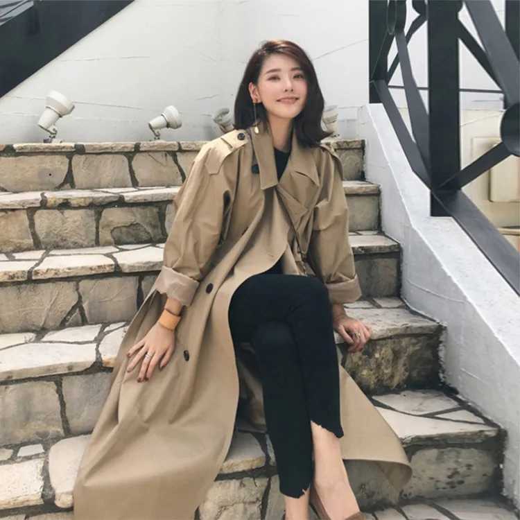 Womens Autumn Classic Double Breasted Long Trench Jacket with Belt Female Solid Color Lapels Windbreaker Winter Coat for WomenX240921