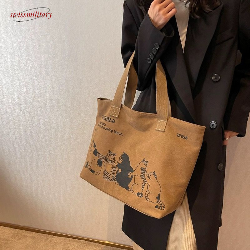 Large capacity canvas women in 2024, new single shoulder for mothers, student class tote bag #12 Swissmilitary