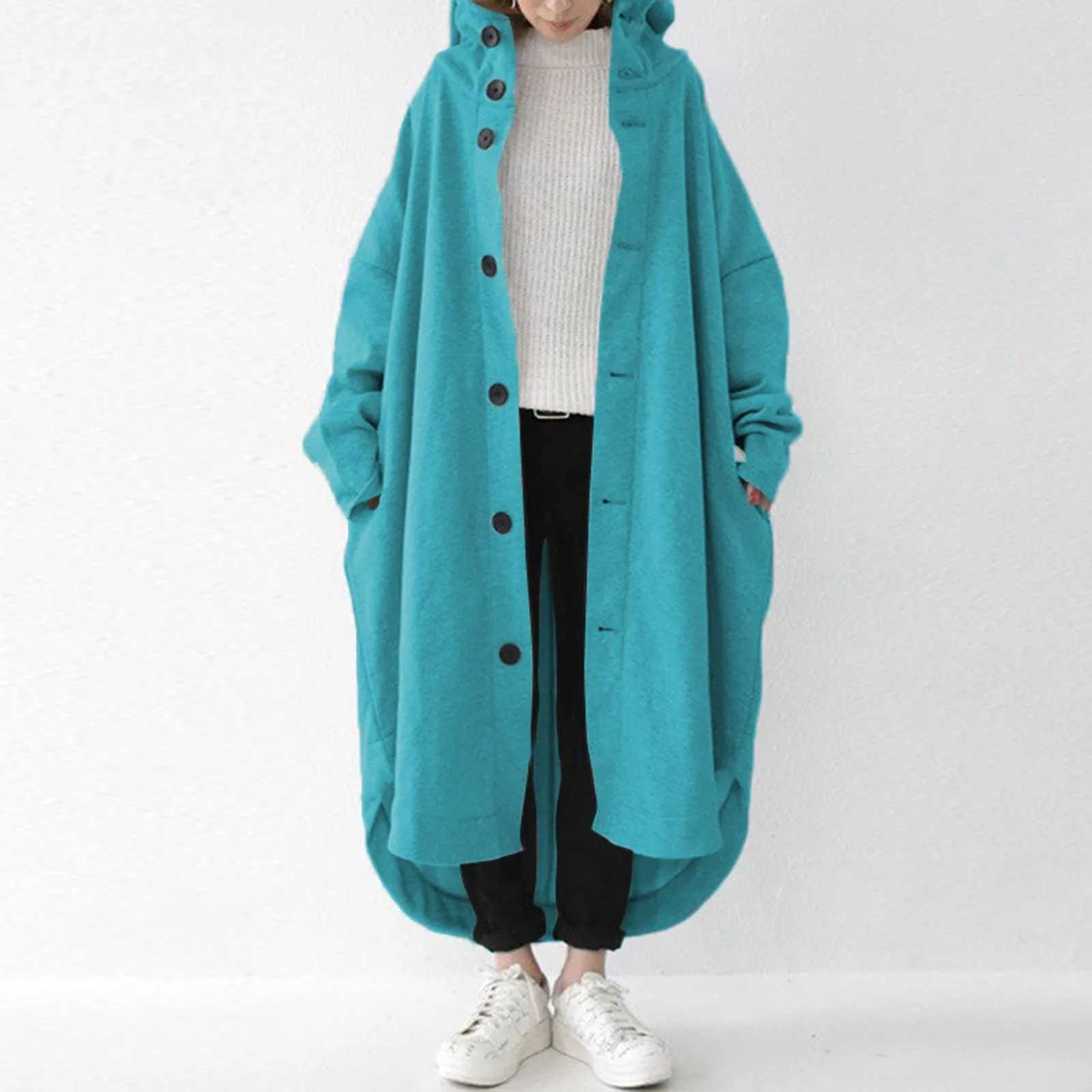 2024 Autumn Casual Korean Style Trench Coat Fashion Hooded Medium Long Overcoat Loose Windproof Women Solid Color Pocket CoatX240921