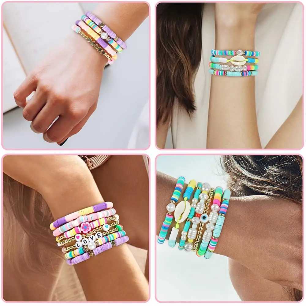 14Pcs/set Bracelets Set LOVE Shell Evil Eye Beaded Polymer Clay Stackable Charm Summer Beach Bracelets for Women GirlsX240921