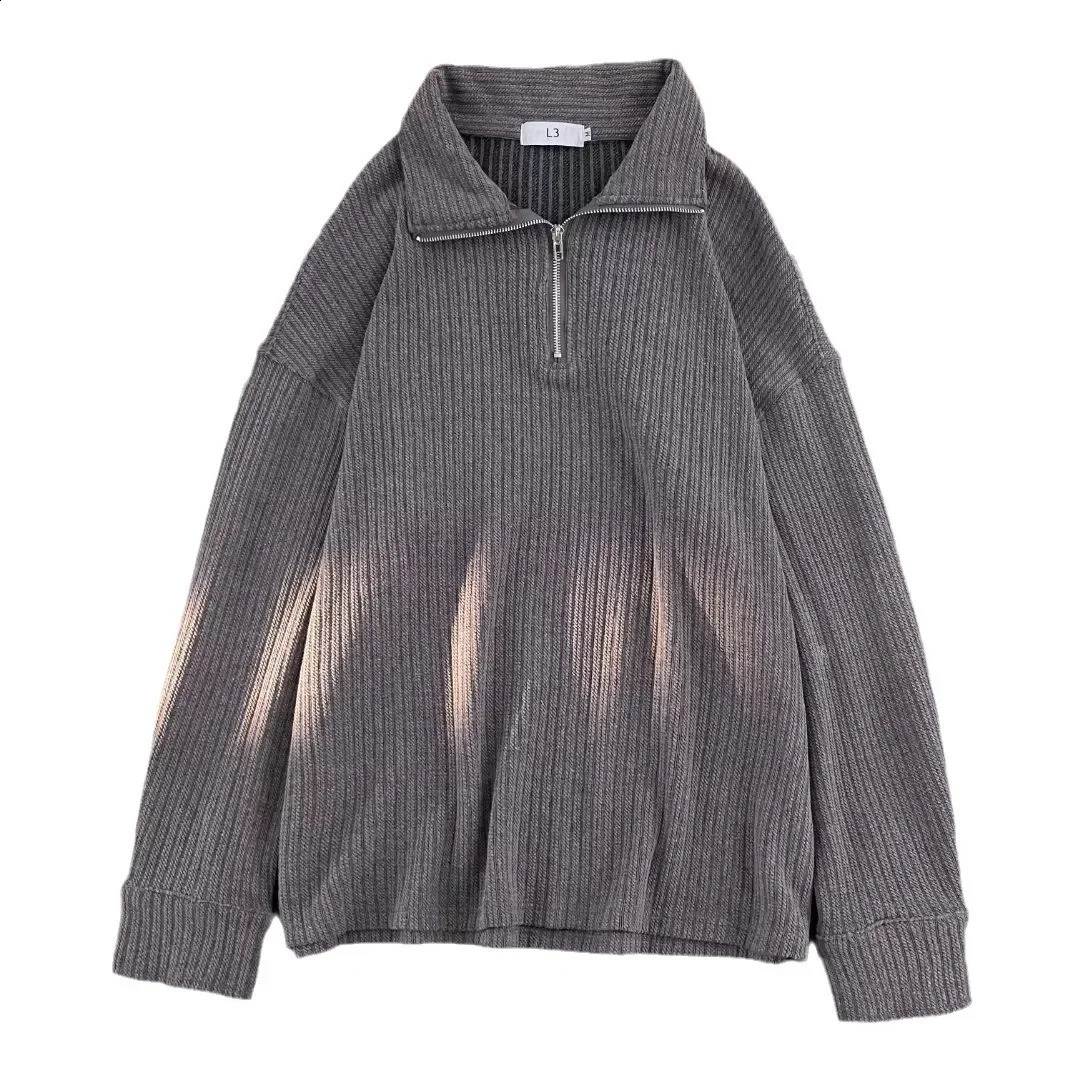Hong Kong Style Autumnwinter Knitted Topjacket Pullover Halfzip Antipilling Sweater For Men Loose Fit Casual 240915