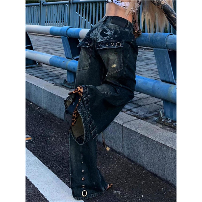 Women's Retro Wide Leg Baggy Casual Denim Trouser Haruku Washed High Waist Loose Jeans 2024 Autumn Blue 2000S Pants