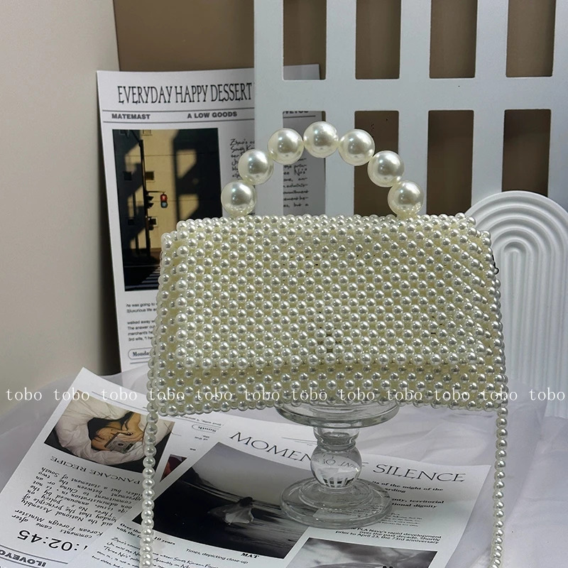 SHINE Pillow Comestic Pearl Beaded Box Long Belt Fashion Designer Crossbody Bags Unique Handle Ladies Vacation Travel Purses