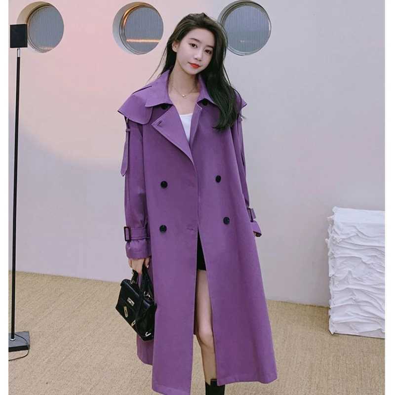 Purple Womens Windbreaker Baggy 2024 Spring Autumn New in Outerwears England Style Mantle Trenchcoat Long Jackets Lace Up CoatsX240921